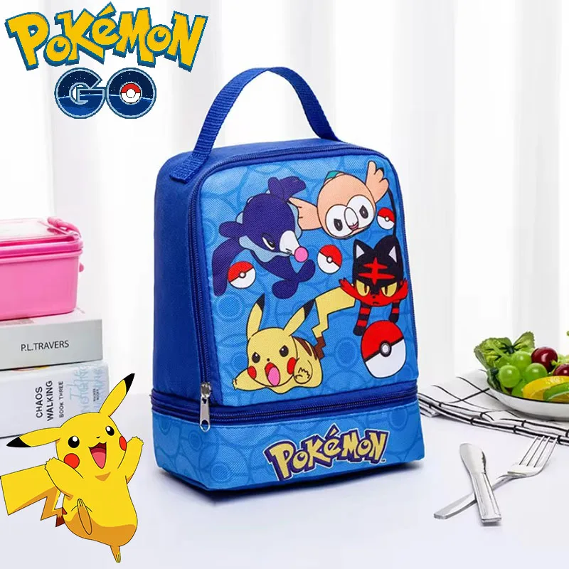 

New Pokemon Cartoon Kawaii Pikachu Lunch Box Bag Student Family Camping Double Layer Lunch Bag Student Lunch Box Storage Bag