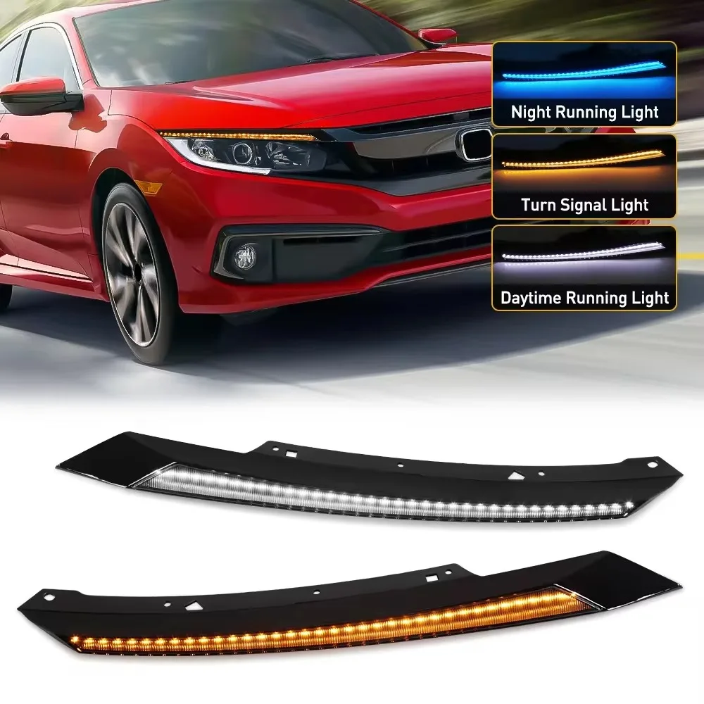 

Car LED Daytime Running Light For Honda Civic 2016 2017 2018 2019 2020 Dynamic Turn Signal DRL Fog Lamp White Yellow Accessories