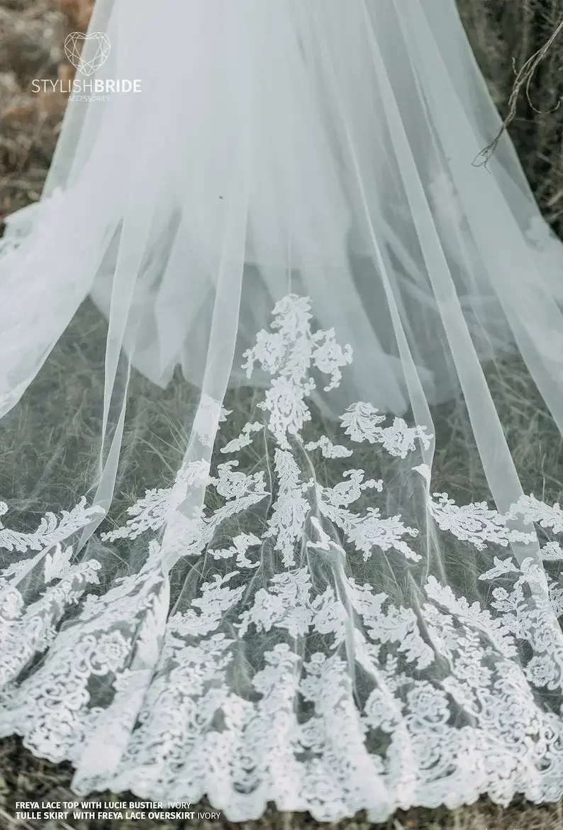 Overskirt personalizado com incrível borda de crina grande trem luxo artesanal renda sobre saia vestido de noiva elegante coleção de noivaaccs