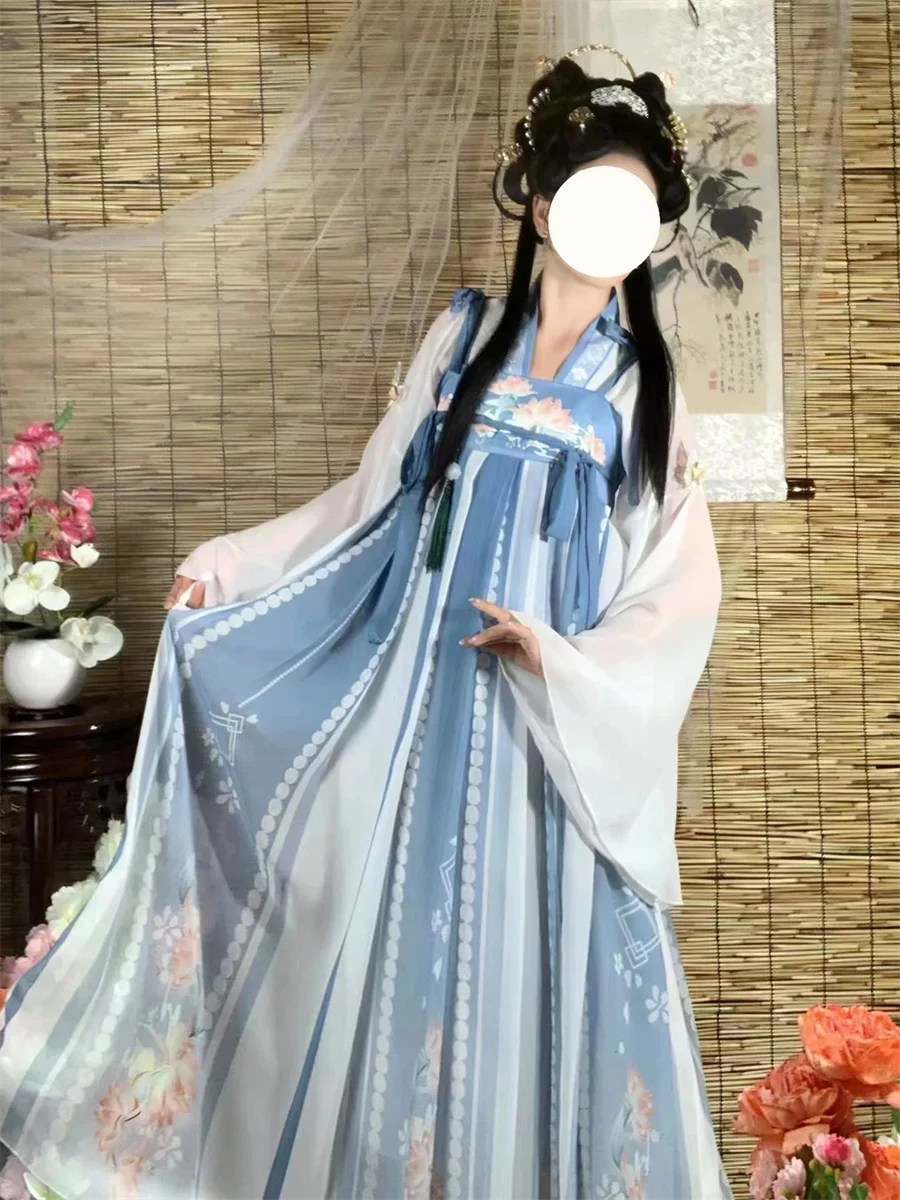 Costumes Hanfu traditionnels chinois pour femmes, performance de danse féminine trempée financièrement, robe de princesse airies