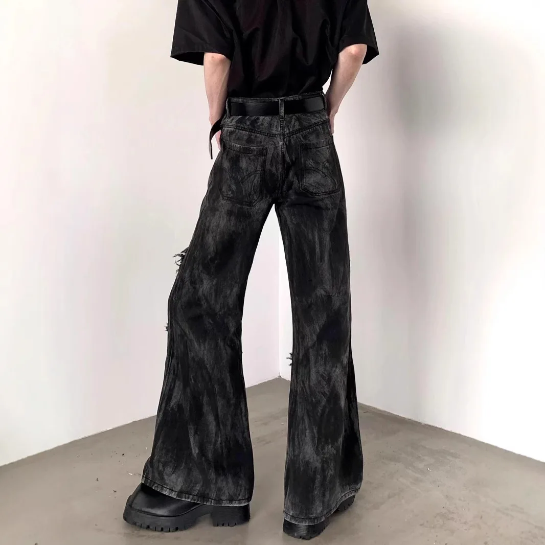 2026 American High Street Vibe Micro-horn Men's High Waist Niche Printing and Dyeing Design Jeans