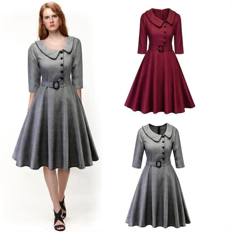 2021 New Autumn/Winter Fashion Style Hepburn Doll Neck Sleeve Mid Length Dress