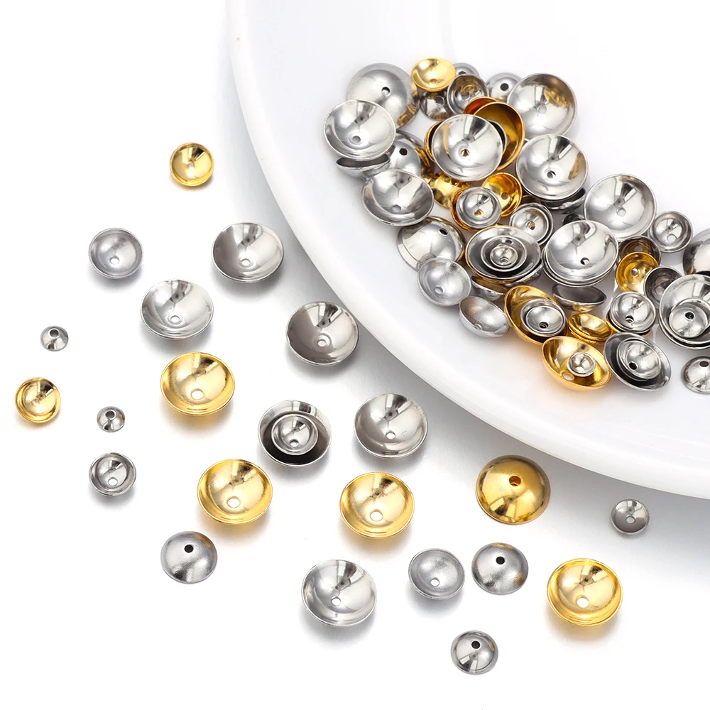50-200pcs/lot Stainless Steel Pearl Base Tray Round Bead Caps  Loose Spacer Beads For Jewelry Making DIY Bracelet Accessories