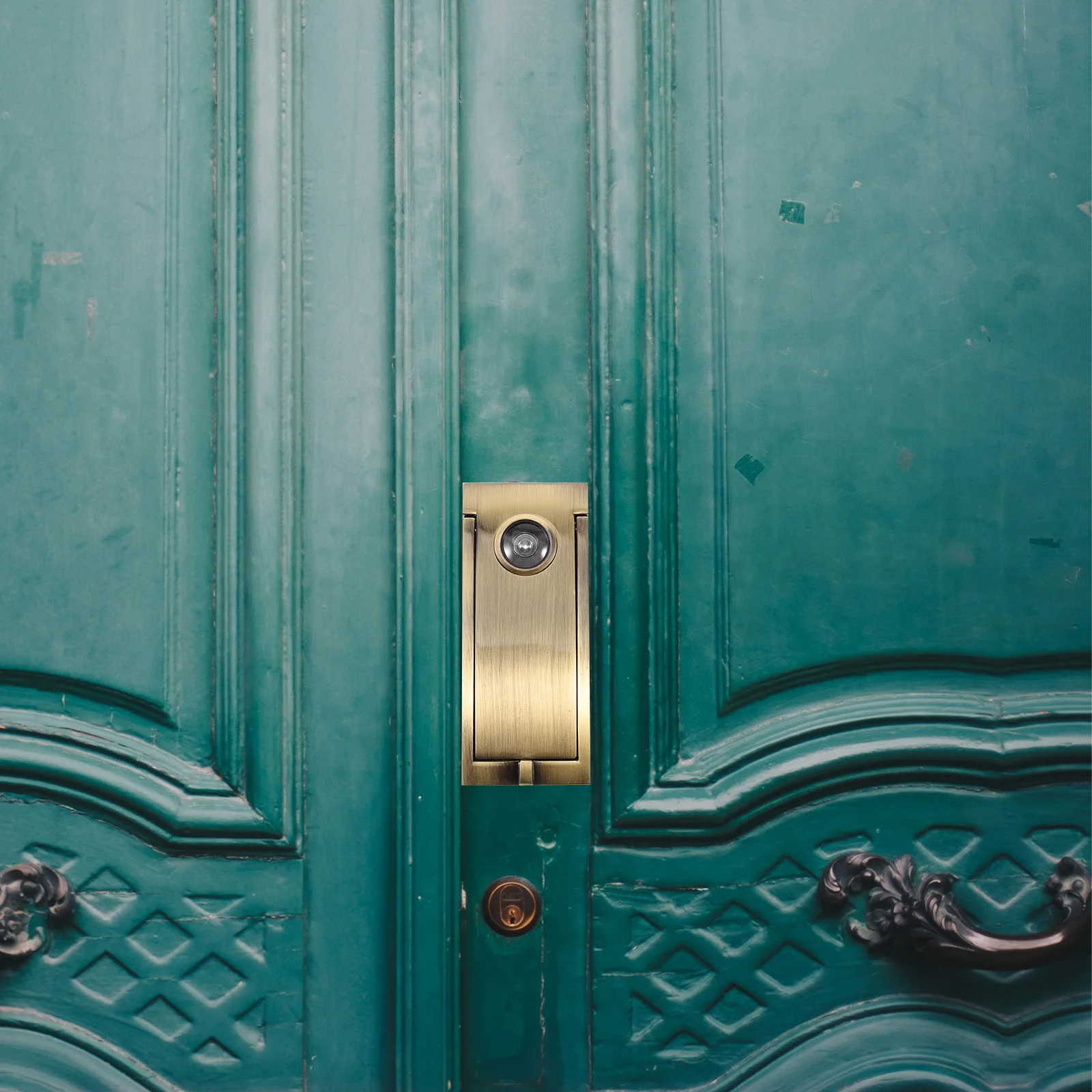 

Zinc Alloy Door Knocker Square Shape Security Peephole Rust Resistant Durable Design Front Door Hardware 322 Green