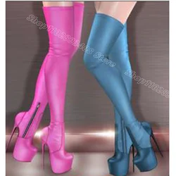 Blue Platform Side Zipper Sexy Boots Round Toe Solid Fashion Design Dance Party Women Over Knee Boots 2024 Zapatos Para Mujere