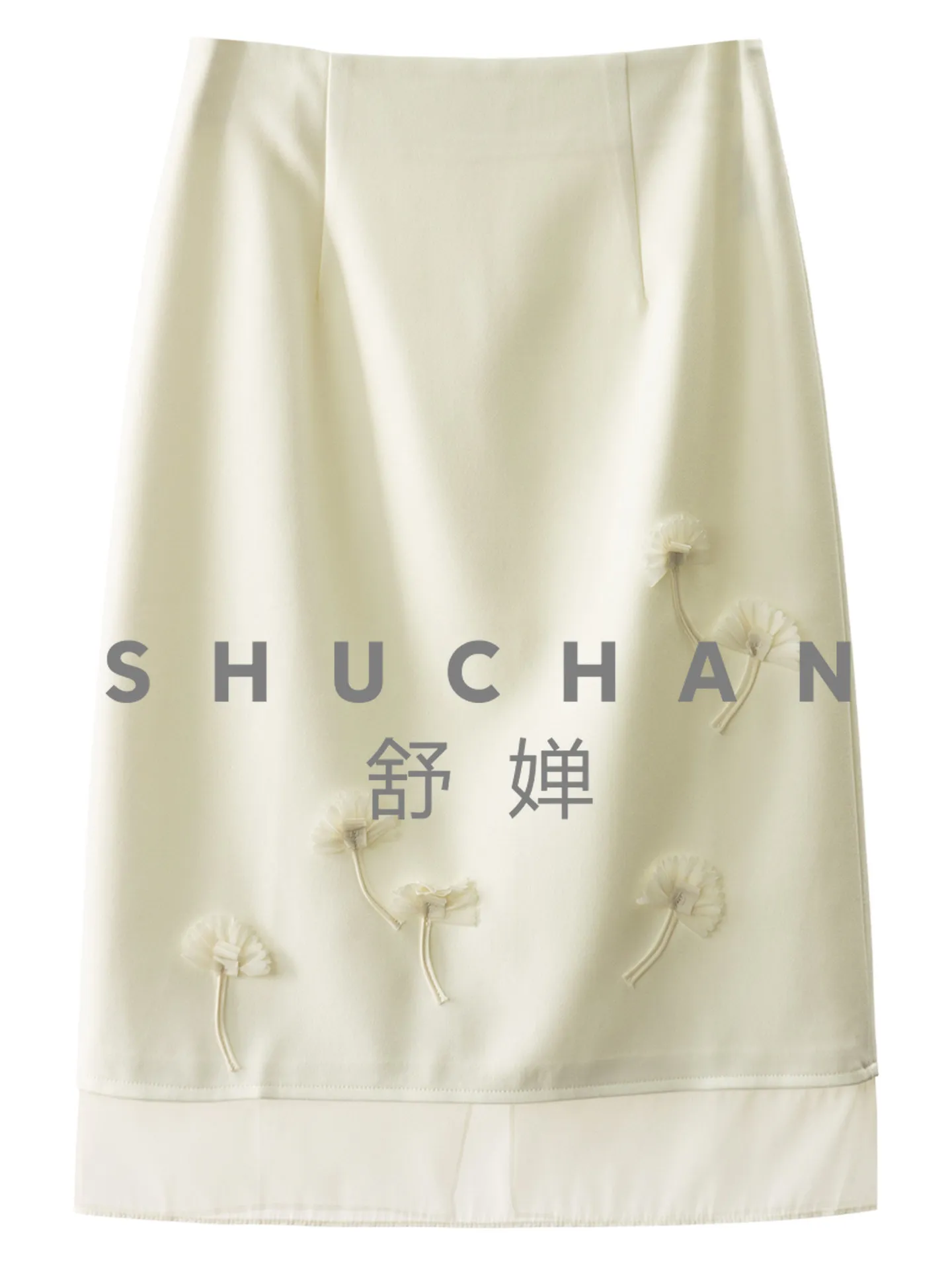 

Изящная французская юбка-карандаш из органзы с пэчворком и узором гинкго билоба для женщин, модель 03M9