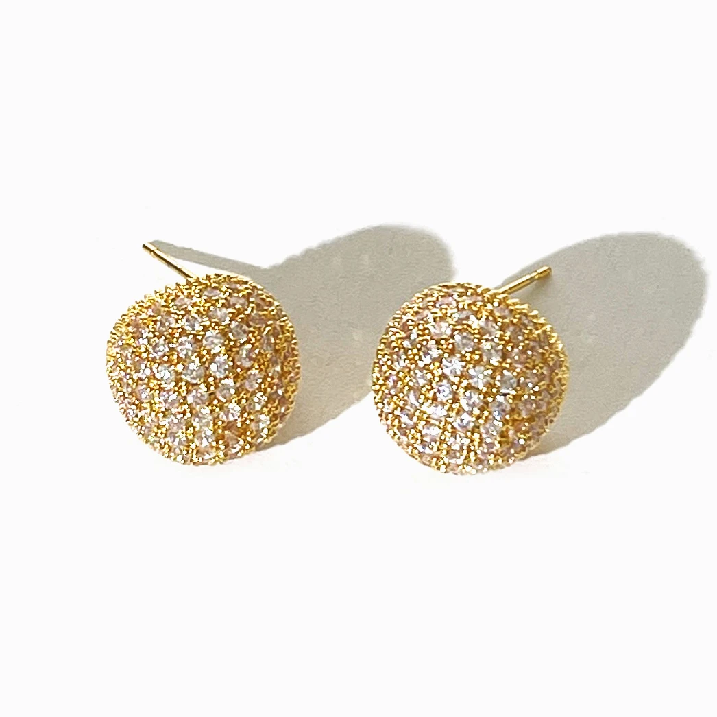 Peri'sbox Exquisite Pave Cubic Zirconia Round Dome Stud Earrings for Women Gold Silver Plated Cz Half Ball Ear Studs Dainty Gift