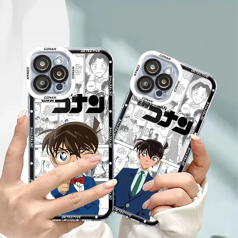 Custodia posteriore in Silicone trasparente per iPhone X 11 14 Pro 13 16 Pro Max SE XR 16 Plus 12 Mini XS 14 Pro Max Anime Detective Conan