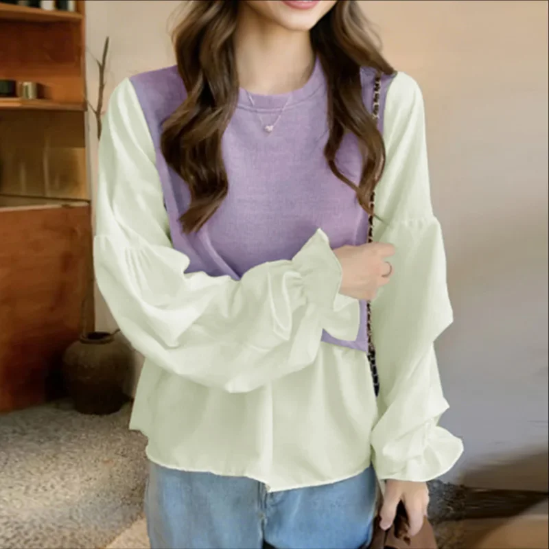 

ZANZEA модная женская блузка красочные лоскутные вязаные топы 2026 повседневные корейские рубашки с длинным рукавом осенняя женская одежда Blusas