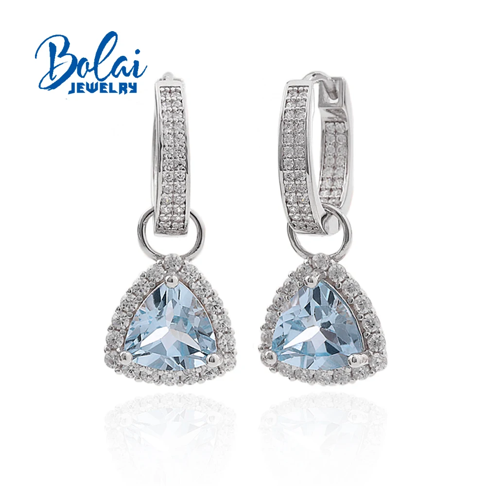 

Classic two wear method design women's earrings Natural triangle 8.0mm sky blue topaz 925 sterling silver jewelry for party wear