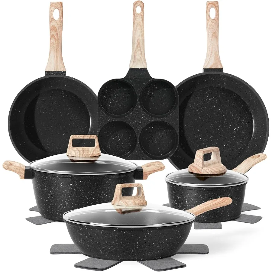 

13 Pcs Pots and Pans Set Nonstick Cookware Sets Black Granite Induction Cookware Nontoxic Healthy Non stick Kitchen Cooking Set
