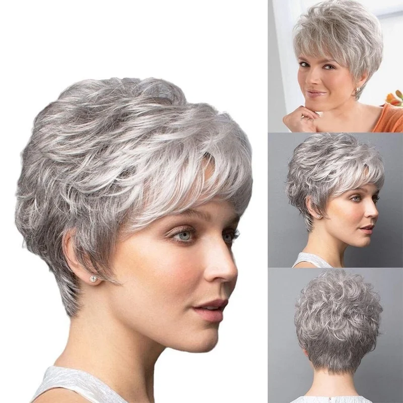 1PC Fashion Ladies Wigs Women& # 039;s Wig Short Silver Grey Natural Wig Hair