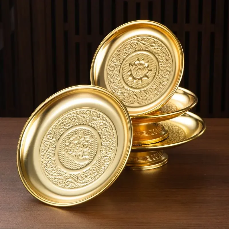 Copper Fruit Candy Plate Gold Dish Household Offering Tribute Plate Offering Buddha Guanyin God of Wealth Fruit Plate Tableware