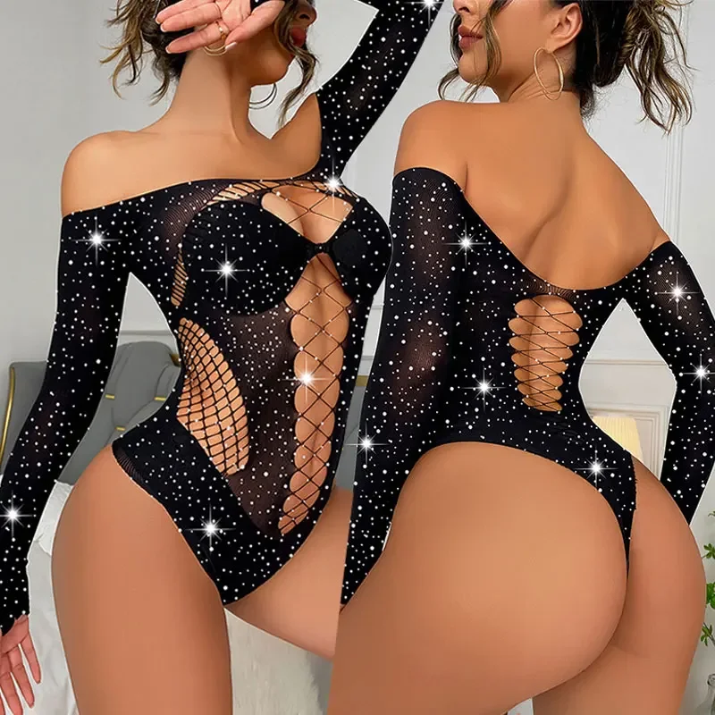 بدلة قطعة واحدة محبوكة بكتف واحد للسيدات بياقة مدورة سوداء ضيقة للصيف Y2k توبي بدلة نسائية شفافة للترفيه والنوادي