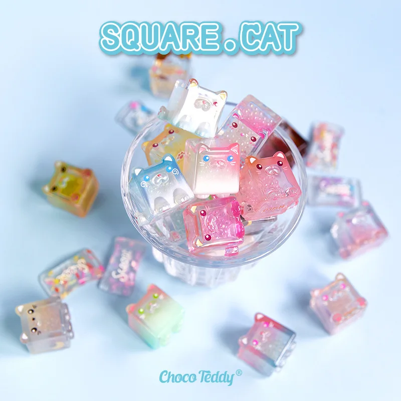 Square Cat Ice Cool Series Blind Bag Cute Bean Anime Figures Kawaii Cat Doll Toys Mysterious Surprise Box Ornament Birthday Gift