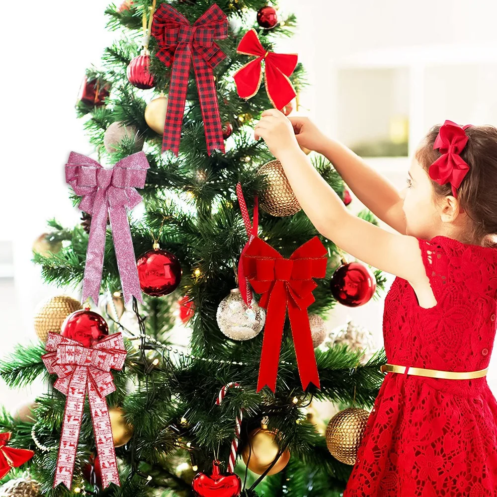 Large Size Bowknot Christmas Tree Decoration Reuasble Double Layered Bow Hanging Christmas Pendant New Year Pendant