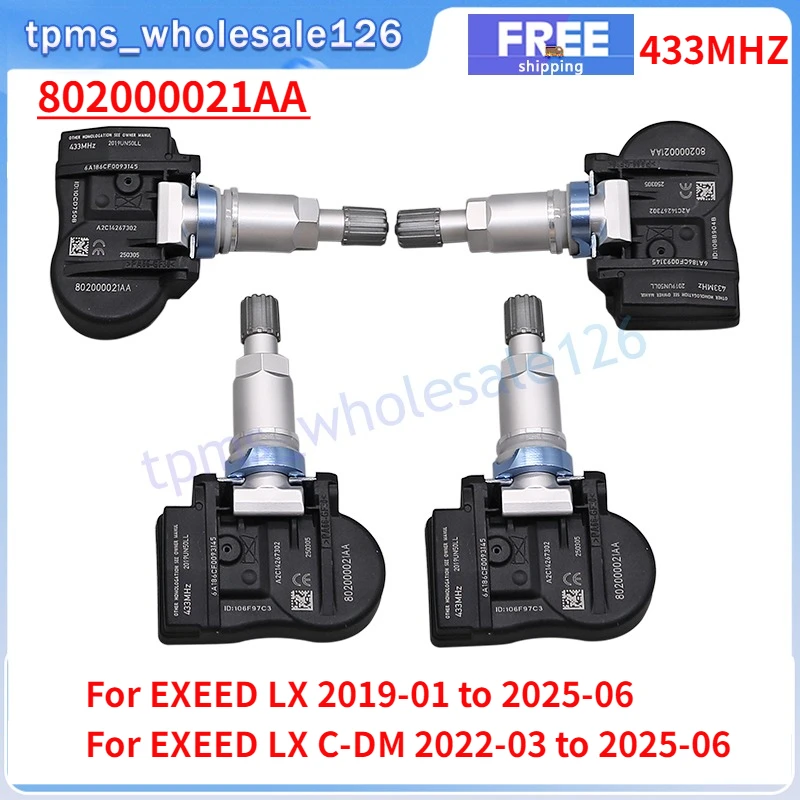 802000021AA Per EXEED LX 2019 2020 2021 2022 2023 2024 2025 TPMS 433MHZ Sistema di Monitoraggio della Pressione Dei Pneumatici Sensore 4PCS
