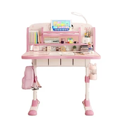 New Pink children's Study Table, Elementary School Writing Desk Home Simple Blue Zonal Storage, Chair Liftable Set Combination