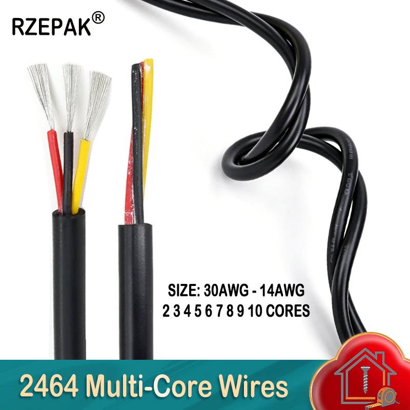 2/5/10m UL2464 Multi-Core PVC Wires 30 28 26 24 22 20 18 16 14AWG 2-10 Cores Channel Audio Power Cord Copper Cable