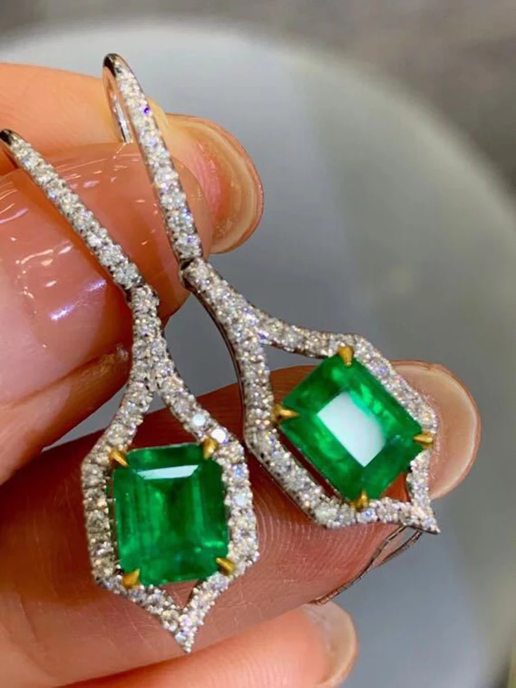 Luxury Design Green Cubic Zirconia Simulation Emerald Dangle Earrings For Women Classic Wedding Party Jewelry Gifts Accessories