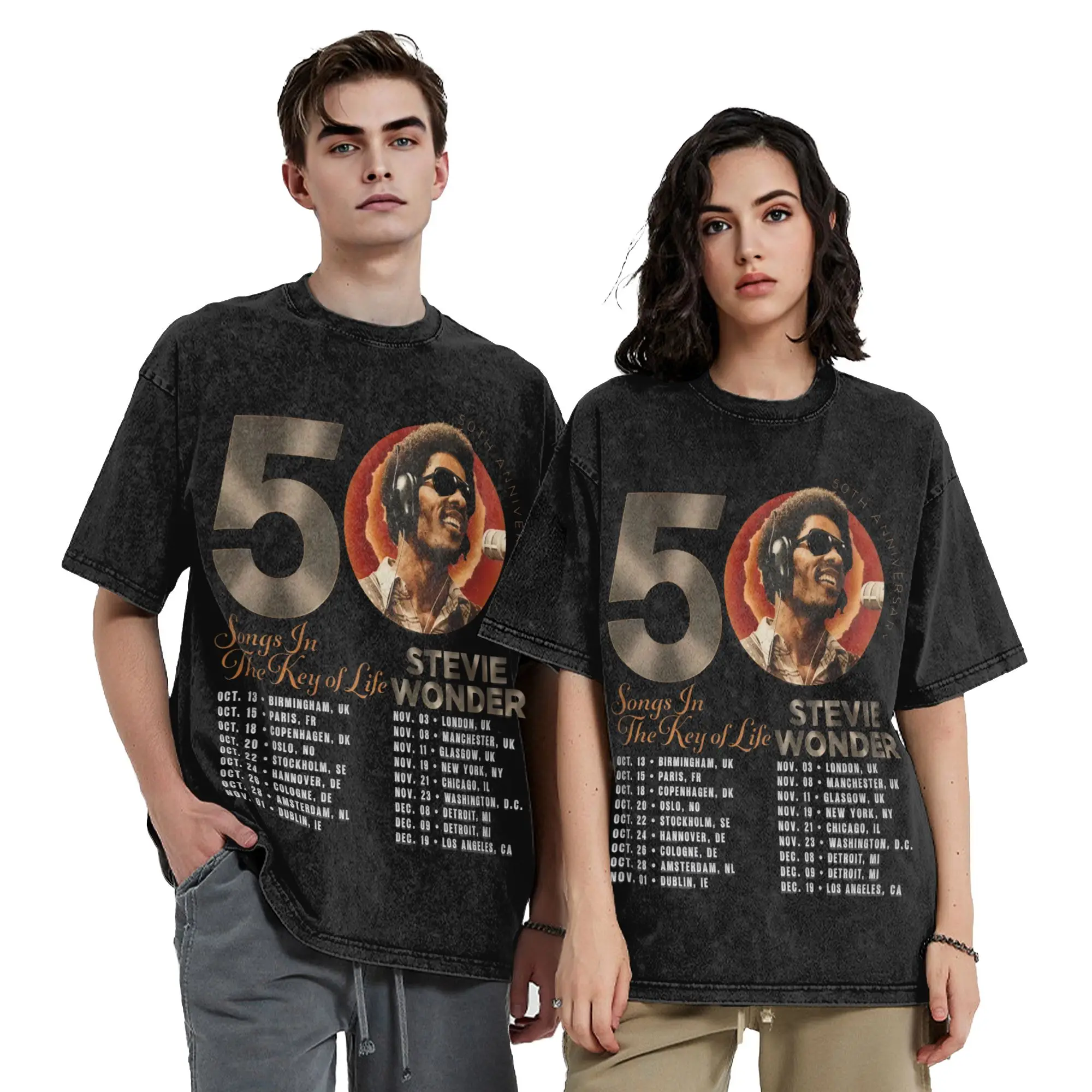 Washed T Shirts S-Stevies Wonders Songs In the Key Of Life 50th Anniversary Retro T-Shirt Streetwear Summer Tees for Men Women