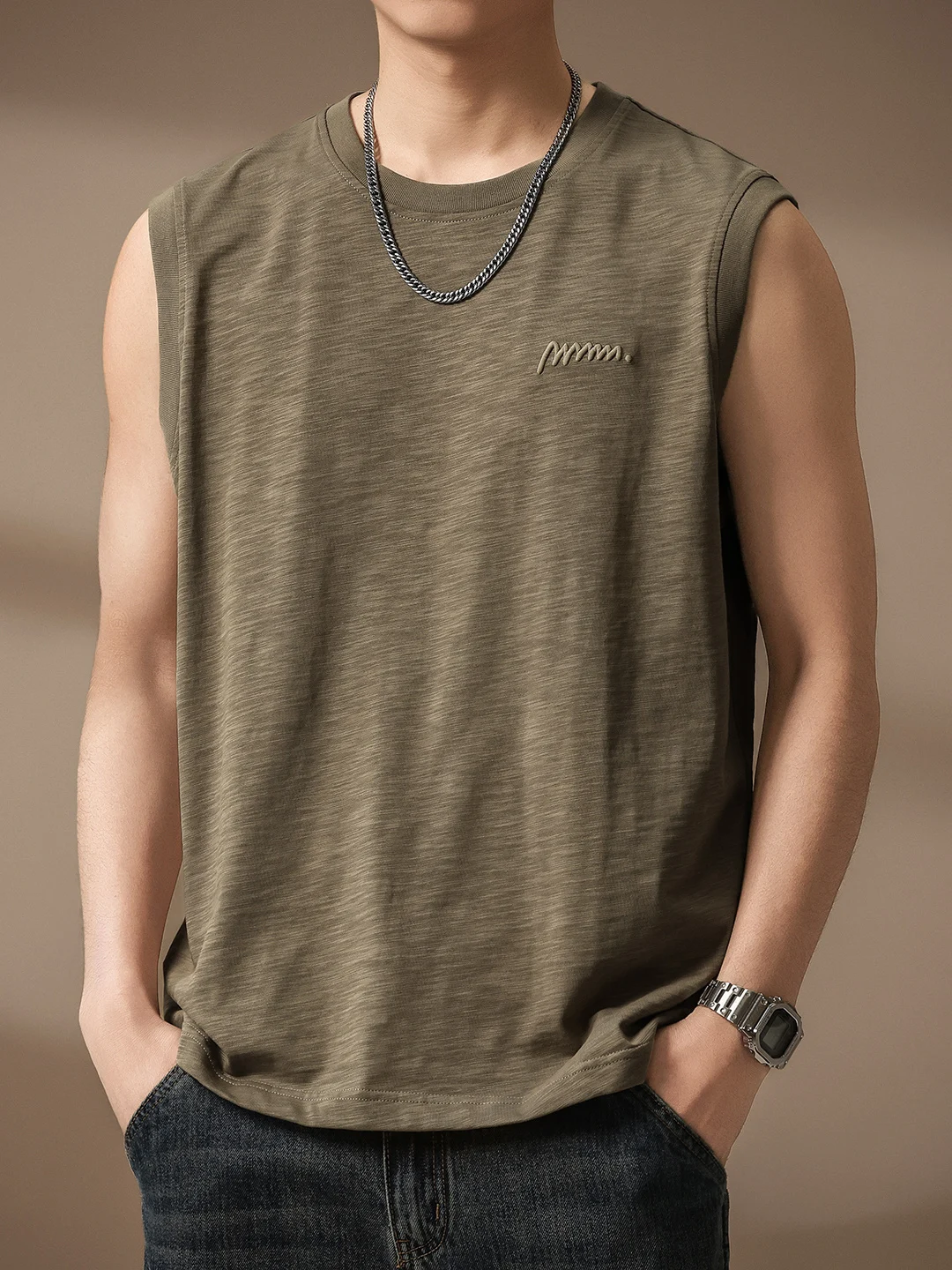 

Высококачественная американская мужская футболка-жилет из бамбукового волокна, летняя, новая, свободного кроя, спортивная, с круглым вырезом