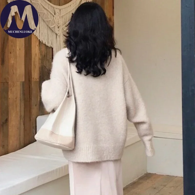Sweaters for Women Autumn Winter New Retro Style Long Sleeves O Neck Knitted Sweater Fashionable Casual Loose Warm Sweaters Tops