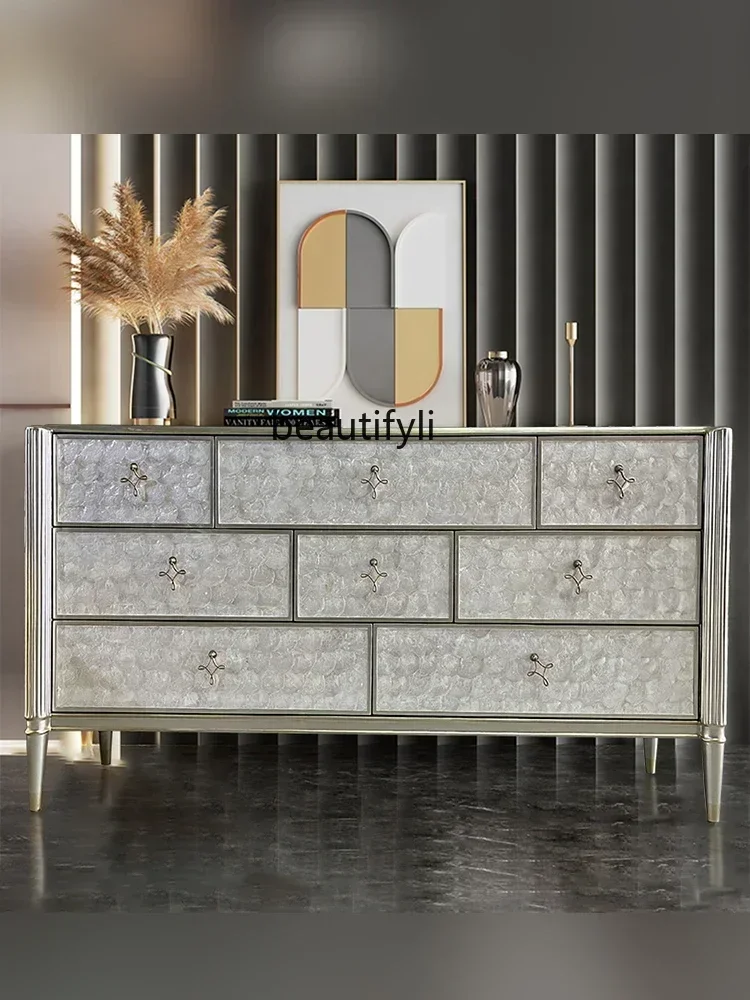 

cqyLiving room light luxury shell creative chest cabinet American solid wood bedroom bedside locker storage cabinet