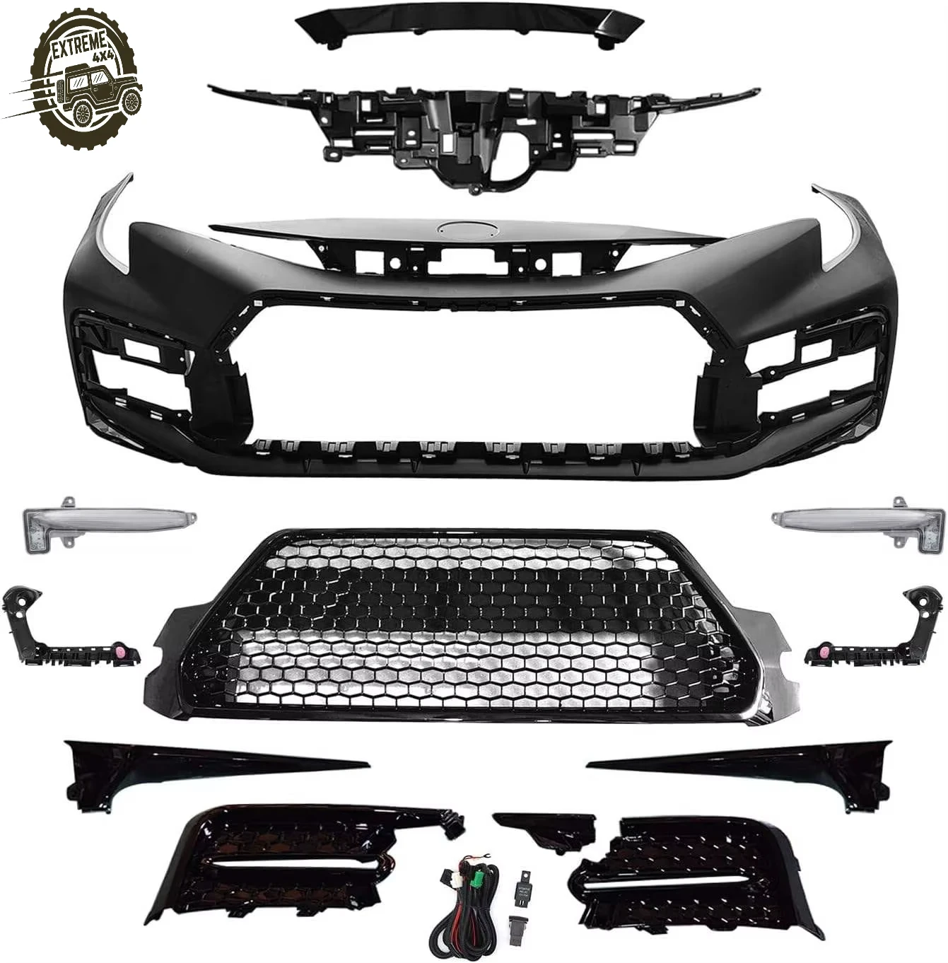 

Комплект переднего обвеса для Toyota Corolla 2021-2023: бамперы, решетки, светодиодные фары, противотуманные фары, накладки, полный комплект кузовных деталей SE