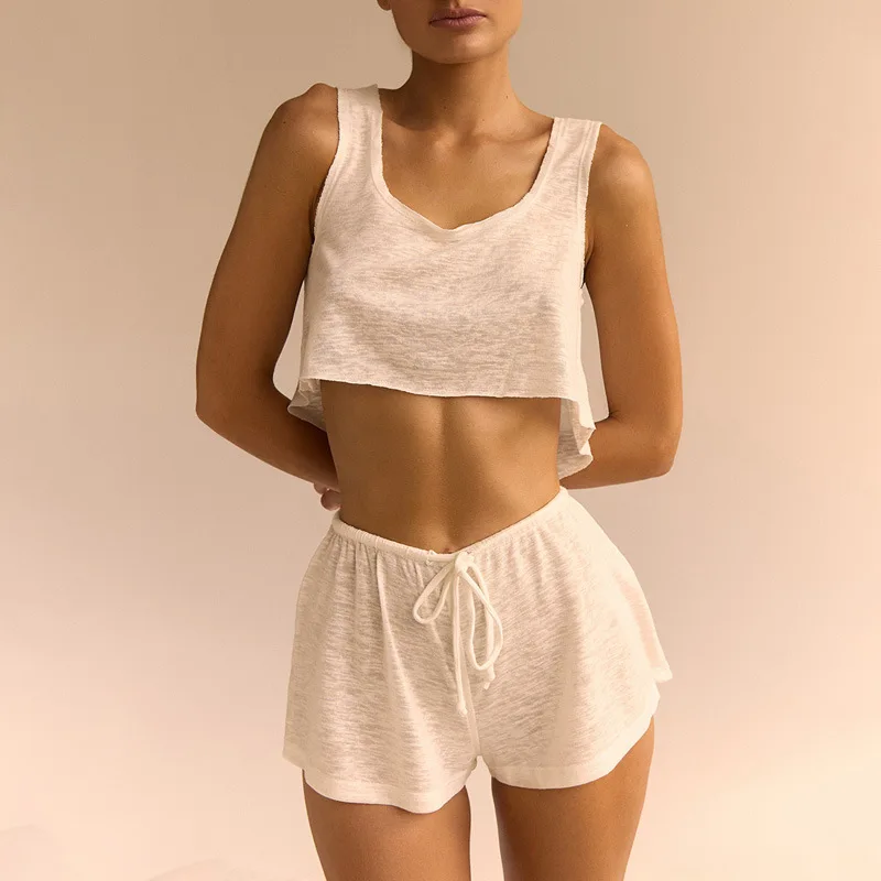 

Летний европейско-американский комплект из мягкой свободной майки и шорт, удобная и комфортная домашняя одежда для женщин.