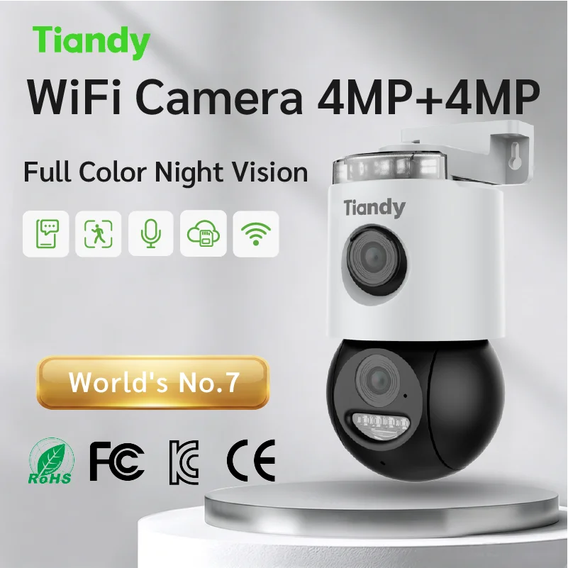 Tiandy 4MP Outdoor WiFi Camera Human Vehicle Detection Full Color Night Vision Two-way Audio Cloud Storage IP66 Waterproof Secur