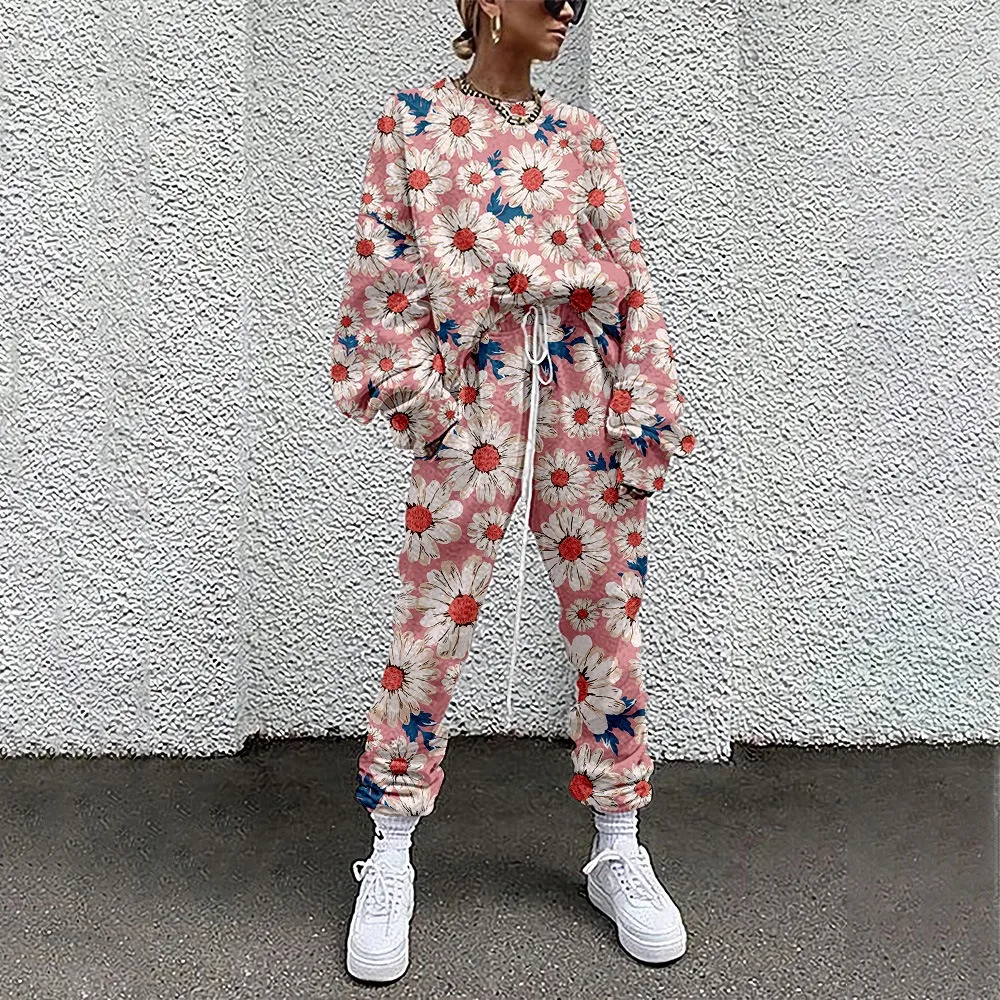 

Autumn Female Hoodies Flora Jumpsuits Tracksuit Street Outfit Two Piece Set Women Clothing Casual Sportswear Fashion Clothes