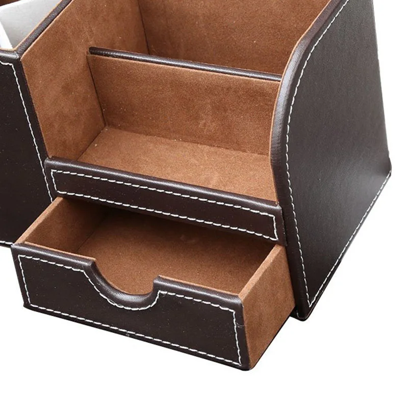 PU 가죽 다기능 책상 문구 정리 보관함, 펜 연필, 휴대폰, 명함, 원격 제어, 1 개