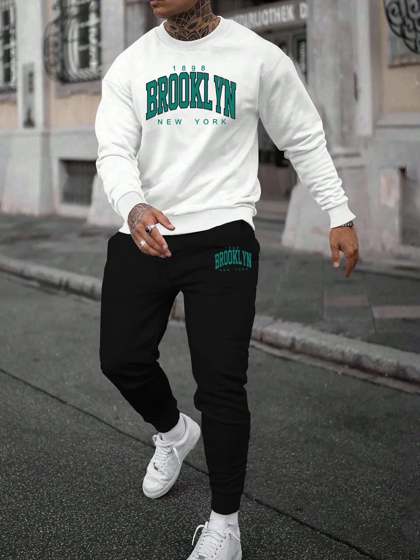 

Mens Tracksuit Printed O Neck Sweatshirt Sweatpants Casual Sports Single Piece Tops Pants Hip Hop Streetwear Autumn Man Clothing