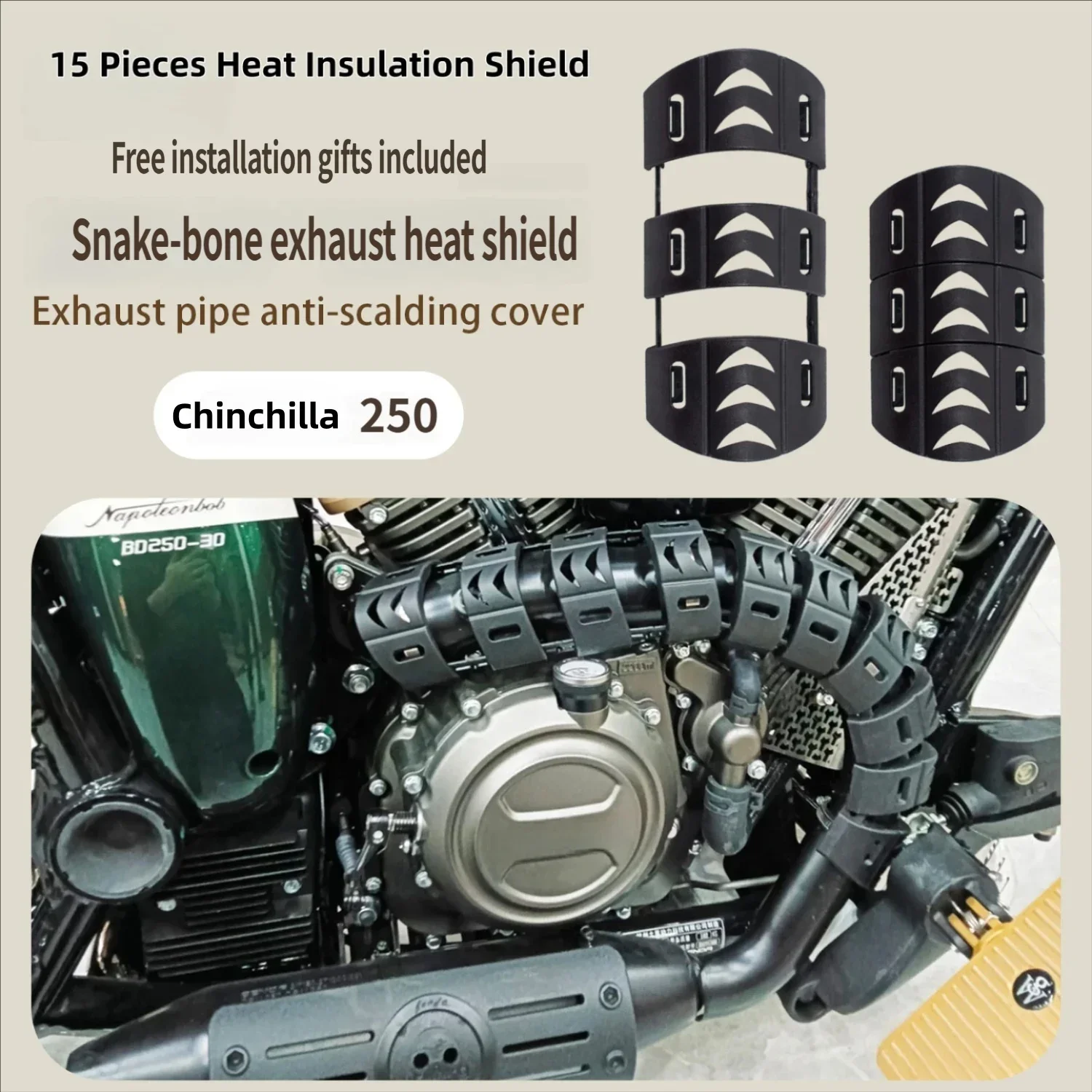 【Supreme quality】For Chinchilla250CVT 350ACE 350NEO 450 500 Metal Snake Bone Style Exhaust Anti Burn Protective Shell Parts