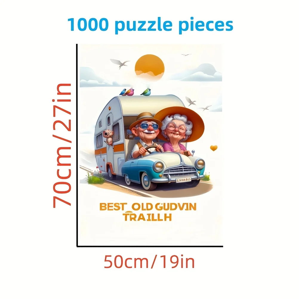 1000pcs Vintage Car Road Trip Puzzle - Challenging DIY Brain Teaser Cardboard Jigsaw for Adults & Family, Interactive Gift wit