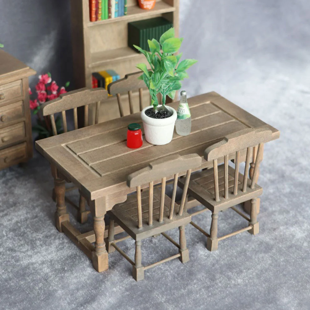 Mini Furniture Model Realistic Tea Table for Dollhouse Miniature Decor Brown Wooden House Dining Office Fine Craftsmanship