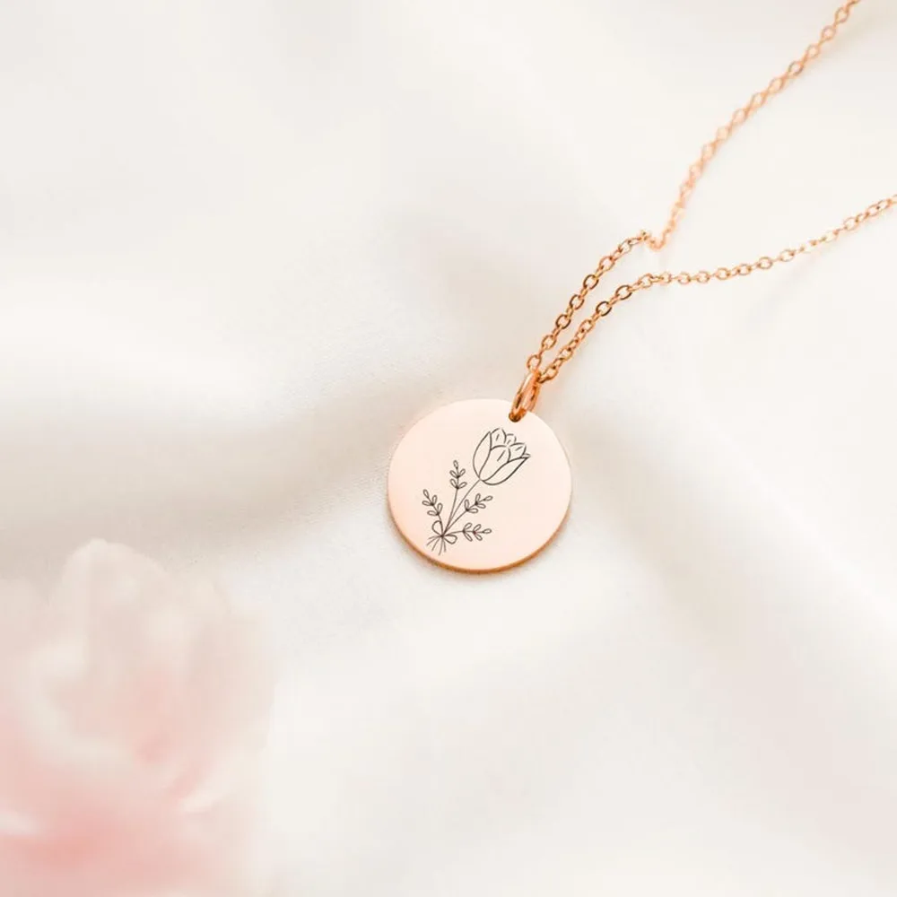 

Custom Coin Name Neckalces Gold Plated Personalized Birthflower Pendant Jewelry For Women Christmas Valentine's Day Gifts