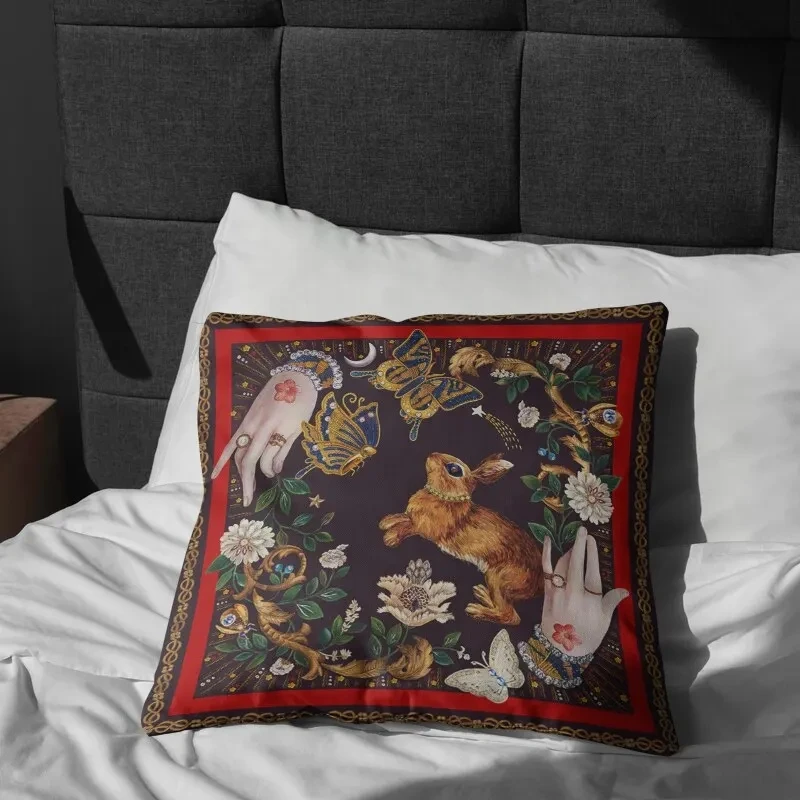 

Home Rabbit Pillowcase Two-sided Vintage Floral Throw Pillow Cover Velvet Cushion Cover Polyester Sofa Pillowcases Decoration