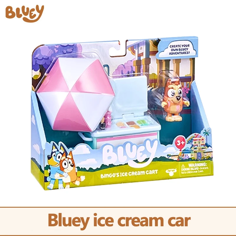 Bluey figuras anime brinquedos conjunto modelo de viagem carro bicicleta sorvete caminhão cena ornamentos decorações desktop crianças presentes aniversário
