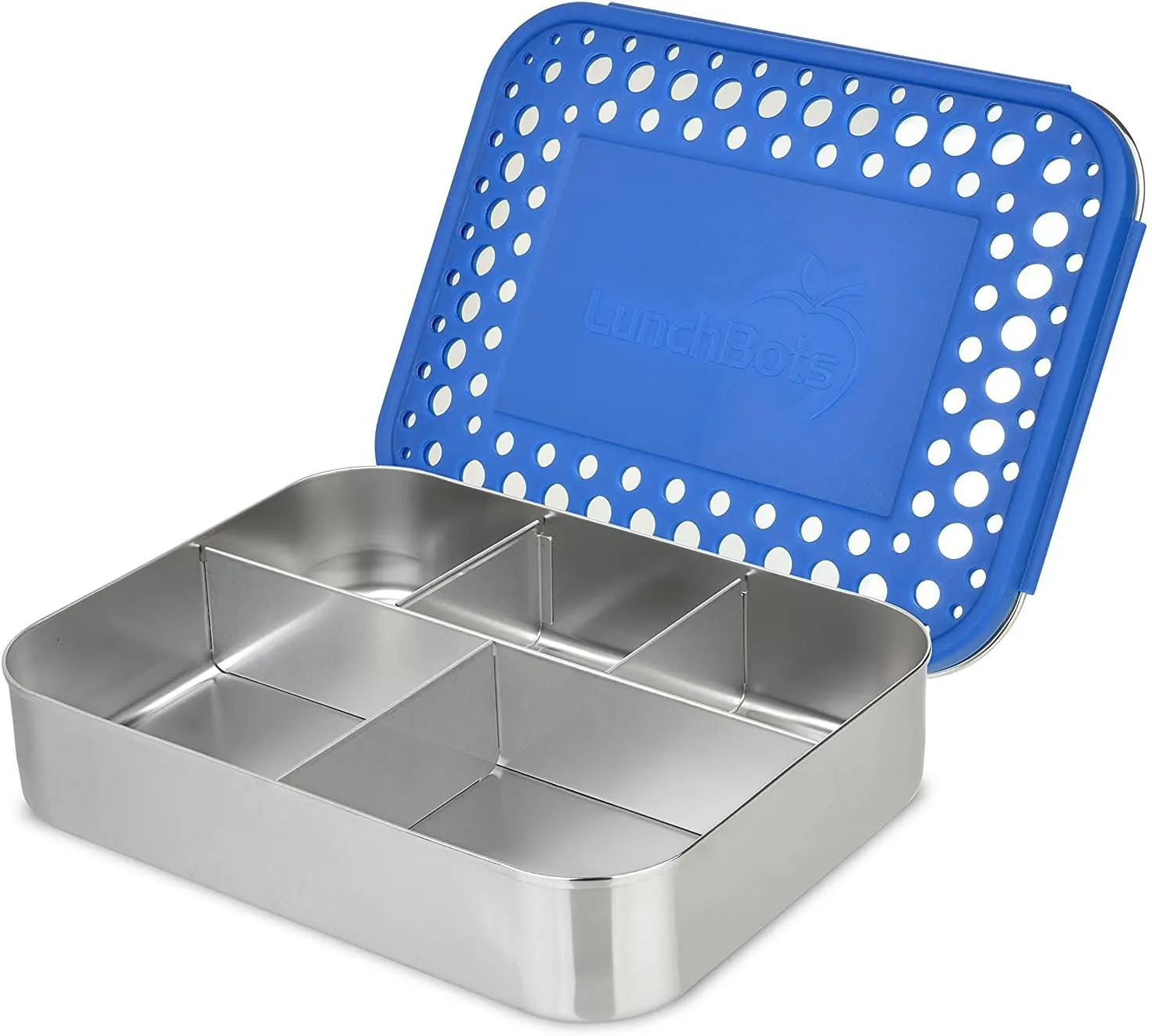 

Large Stainless Steel Lunch Box with Five Sections - Dishwasher Safe, Blue Dots Design for Variety Foods