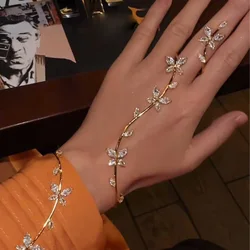 Stonefans Boho Cubic Zircon Butterfly Hand Palm Bracelet for Women Luxury Handmade Bridal Hand Piece Wedding Bangle Jewelry
