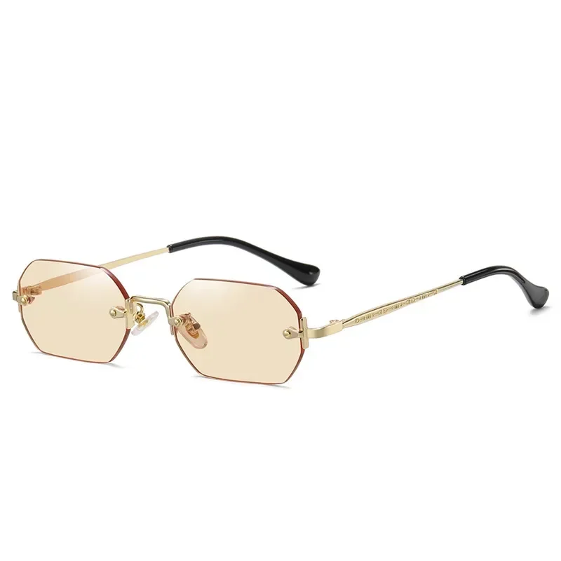 Vintage Randlose Polygon-Sonnenbrille für Damen und Herren Luxusmarken-Designer Beliebte Reise-Sonnenbrille mit Kleinem Rahmen für Damen