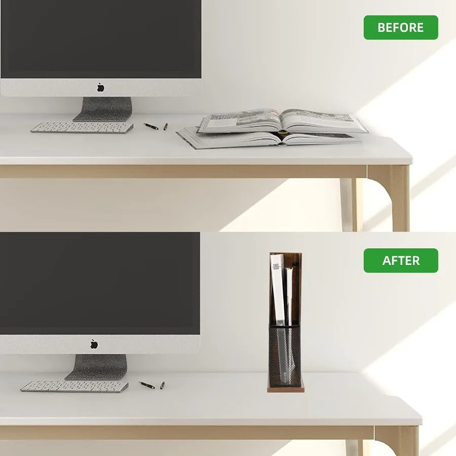 حامل ملفات مغناطيسي خشبي عتيق، منظم مجلد الملفات، رف المستندات للمكتب والمنزل والمدرسة باللون الأسود #5