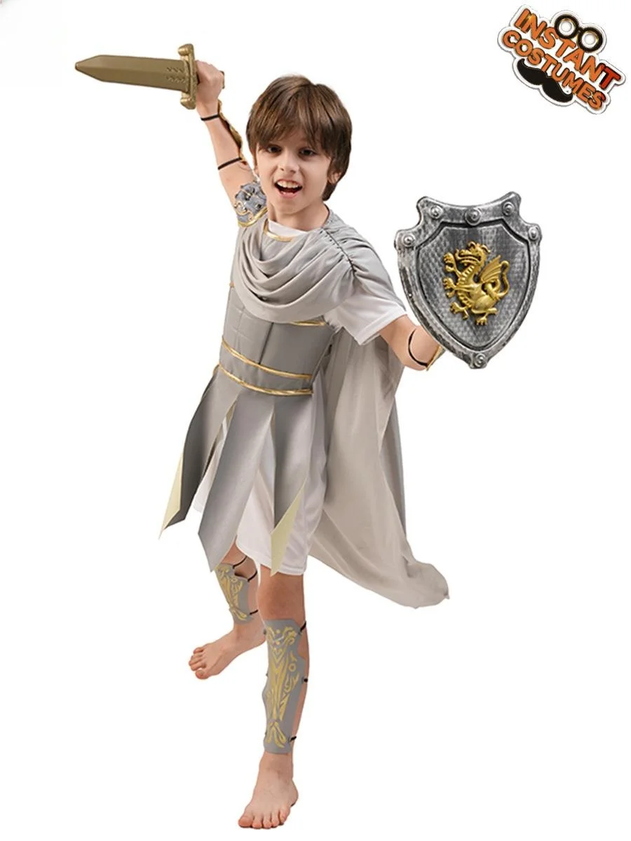 

loween Boy Roman Warrior Costume Boys Roman Warrior Stage Performance Boy Par Costume Pure Color PU Material KTV Gown