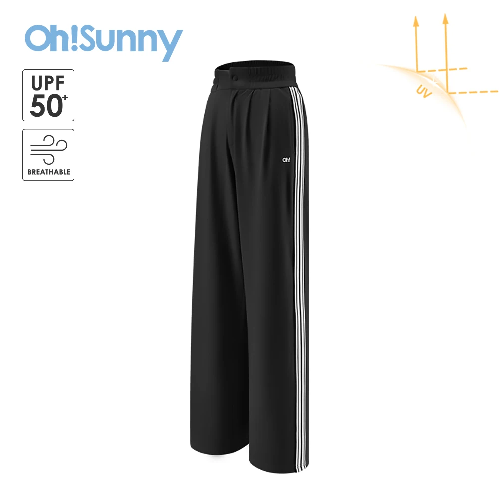 OhSunny Striped Wide Leg Pants Women Street Casual Sportswear 2024 New Fashion Loose Cooling Breathable Trousers Anti-UV UPF50+