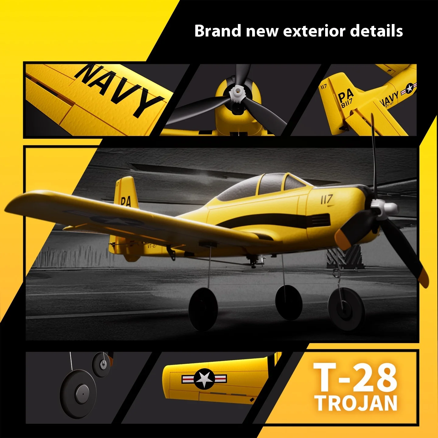 Orans T-28 طائرة ثابتة الجناح للتحكم عن بعد 4 في 1 لعبة مجسمة محاكاة حيلة سهلة التجميع متينة للعب الداخلي/الخارجي