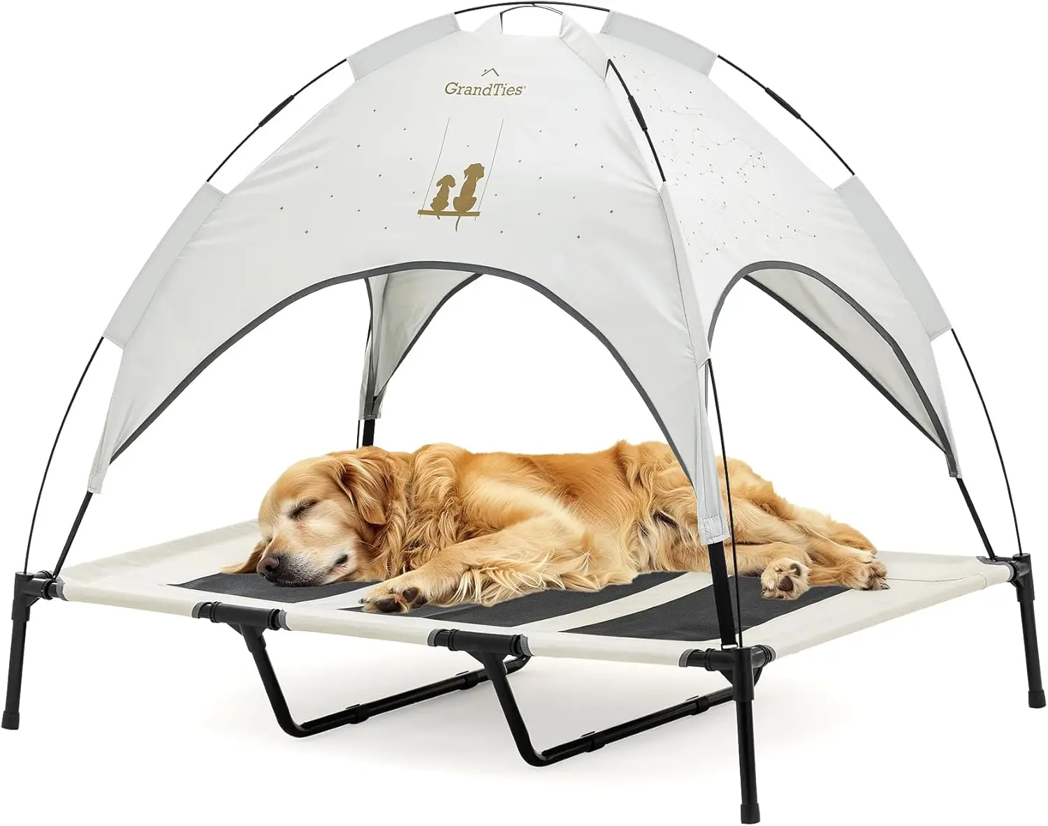 

Elevated Dog Bed XL with Canopy – Waterproof, Breathable Mesh, Slip-Resistant Feet – Ivory White