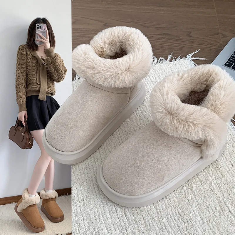 

New Winter Thick-soled Mid-calf Warm Shoes Wear-resistant Comfortable and Fashionable Women's Boots Flat-soled Velvet Snow Boots