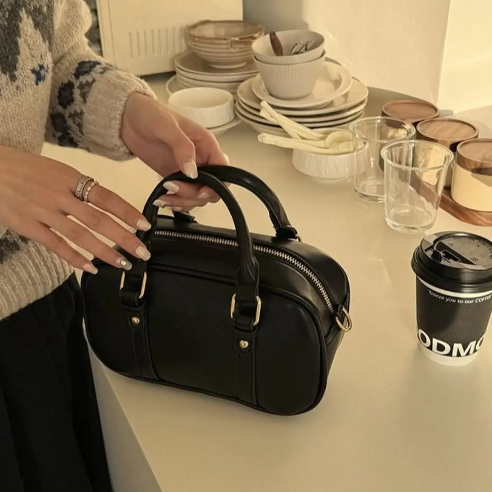 New Double Handle Shoulder Bag Large Volume Pu Leather Female Handbags Solid Color Retro Style Sling Bag Daily Use